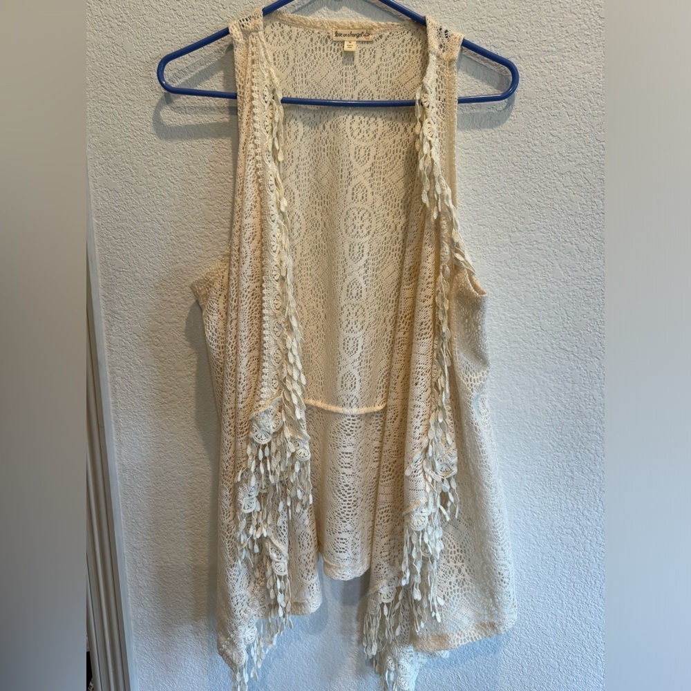 Love on a hanger fringed tank cardigan in cream - size Medium